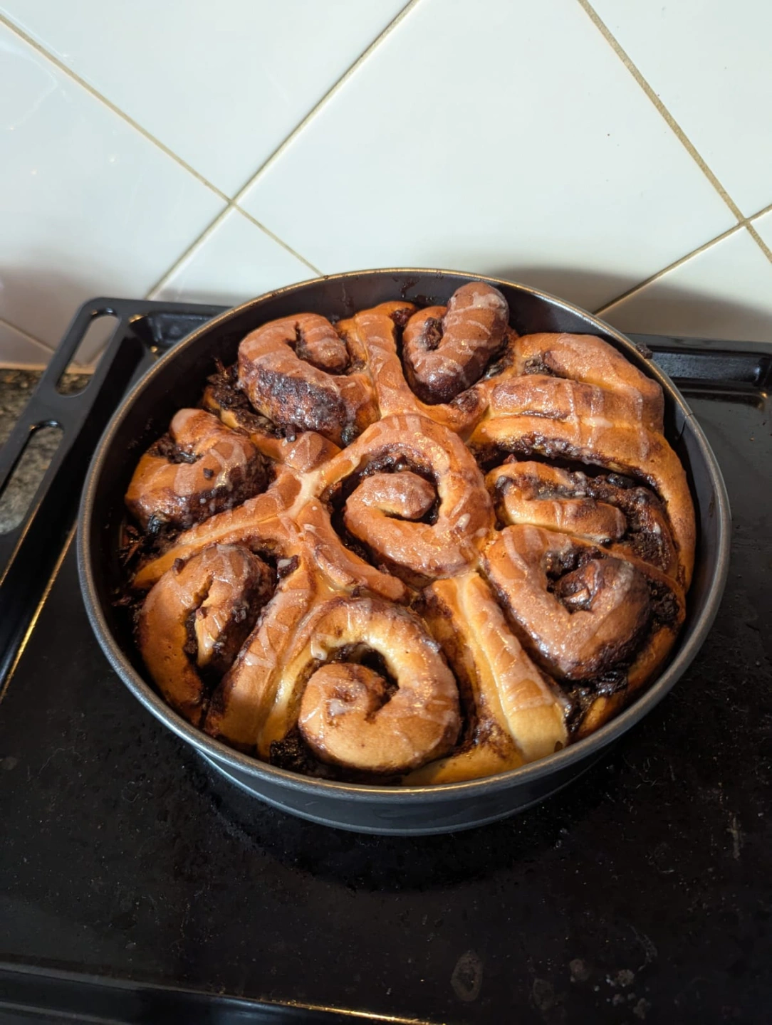 Chocolate cinnamon rolls fresh from the oven